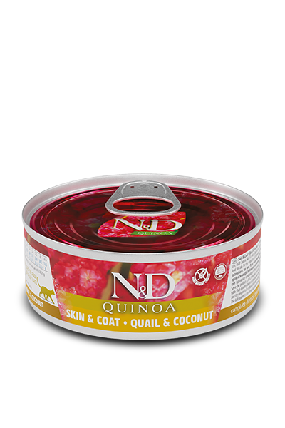 N&D Cat Quinoa Lata Skin & Coat Codorniz