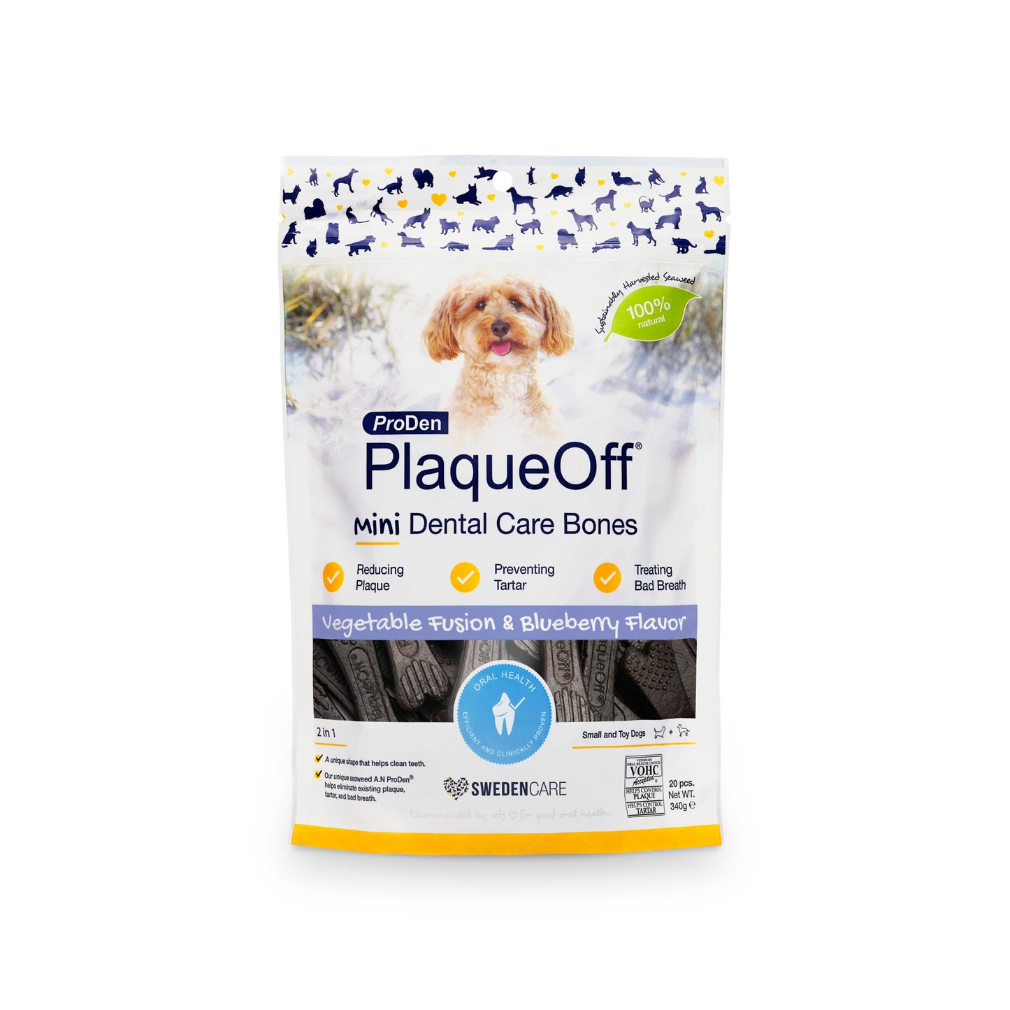 PlaqueOff ProDen Dog Mini Dental Care Bones - Arándanos