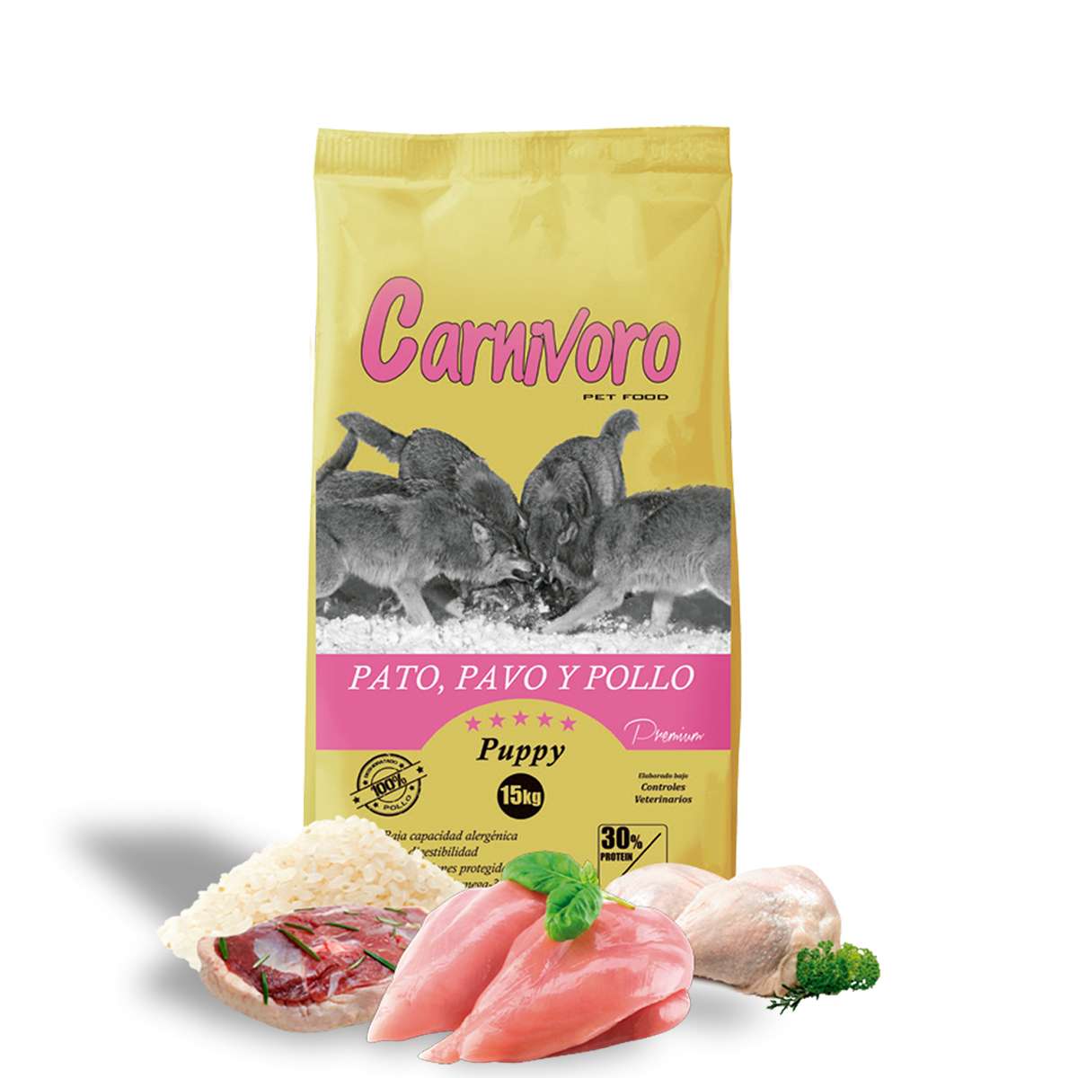 carnivoro puppy cachorros pato, pavo , pollo y arroz