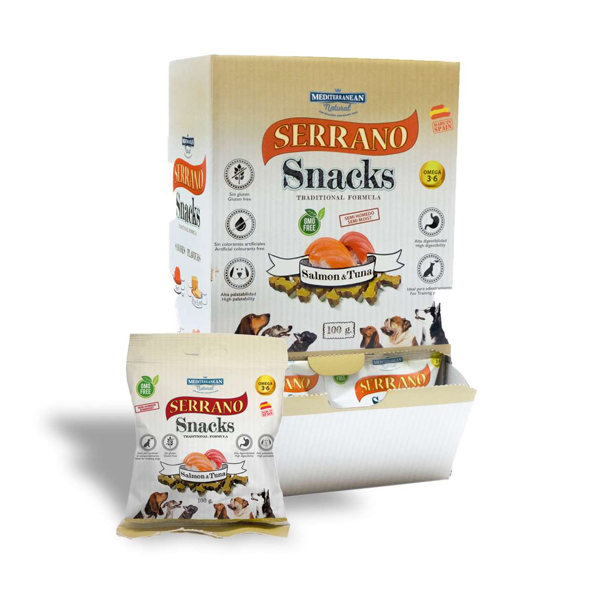 Mediterranean Serrano Snack Salmón y Atún para perros